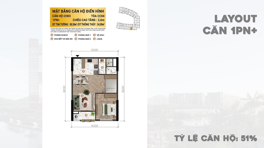 Căn hộ 1 phòng ngủ +1 thêm công năng cho chủ sở hữu