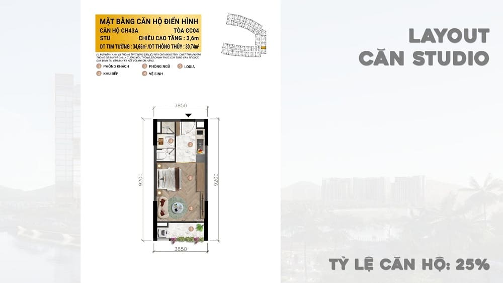 Thiết kế căn Studio dự án Charmora City